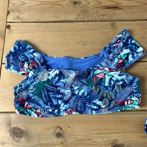 Cikada Australia Off Shoulder Bikini Set Blue Tropical Floral Swim Womens US 8 - Picture 2 of 8